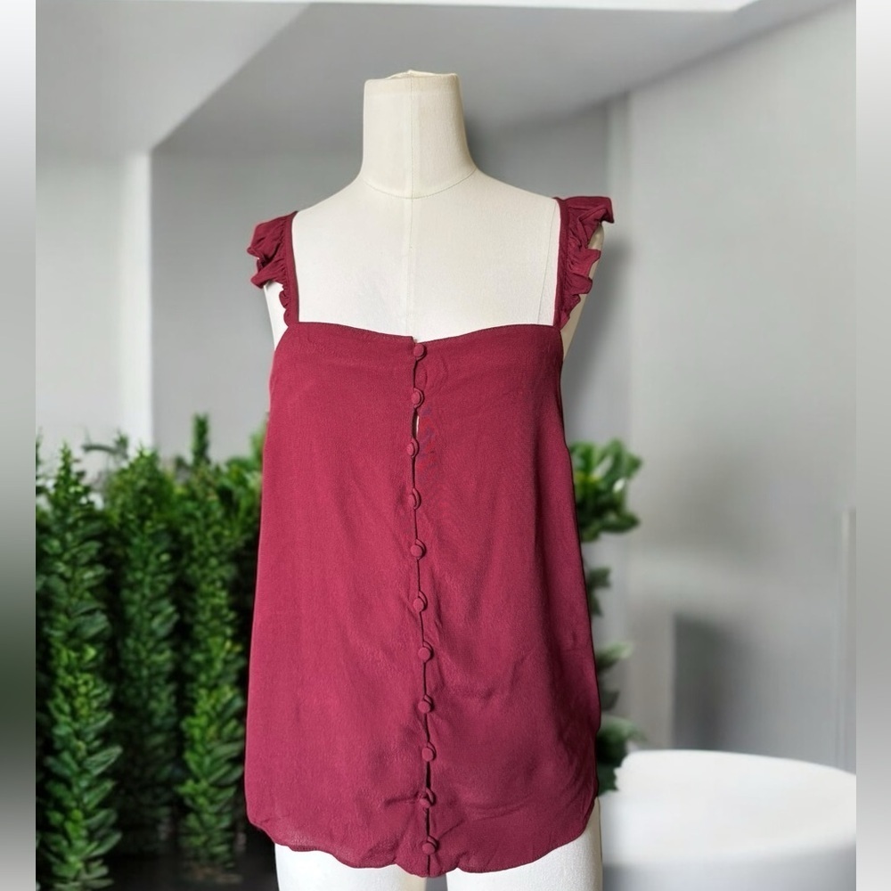 MADEWELL‎ Ruffle-Strap Cami Burgundy  Top SZ 2